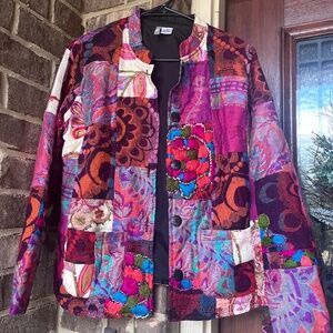ANU Patchwork Jacket S/M – Colorful Boho Embroidered Button Jacket